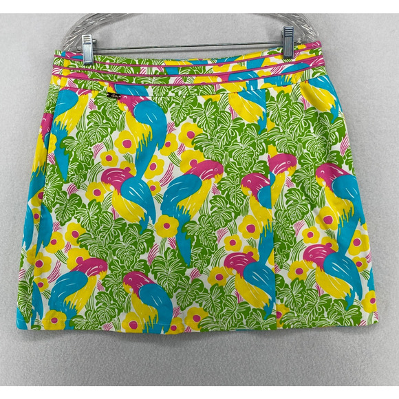 LILLY PULITZER Skirt 12 Parrot Bird Floral Skort Golf Tennis Stretch Cotton - Picture 1 of 14
